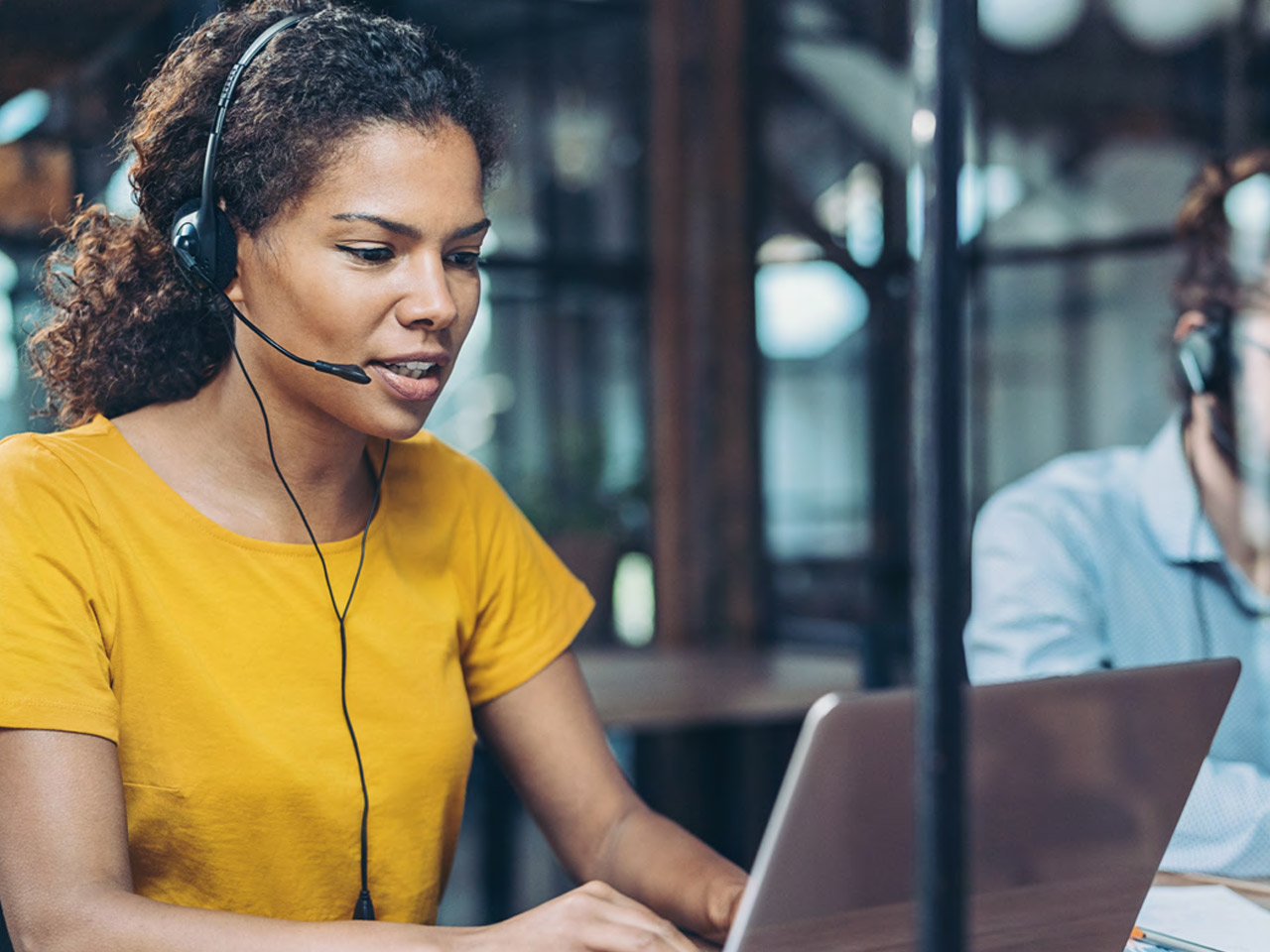 Woman working at a call center