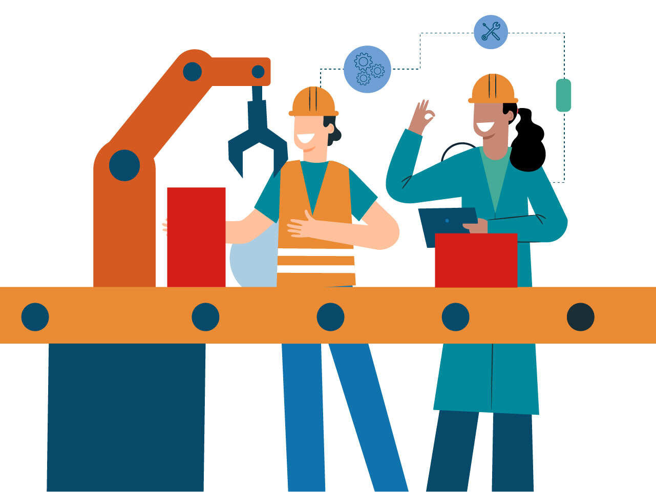 Illustration of woman and man working in an industry