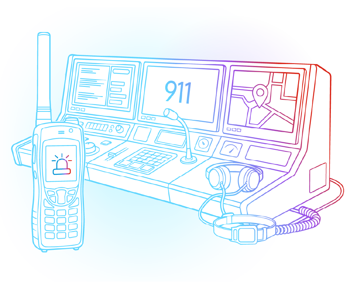 911 Operator Desk with Walkie Talkie graphic