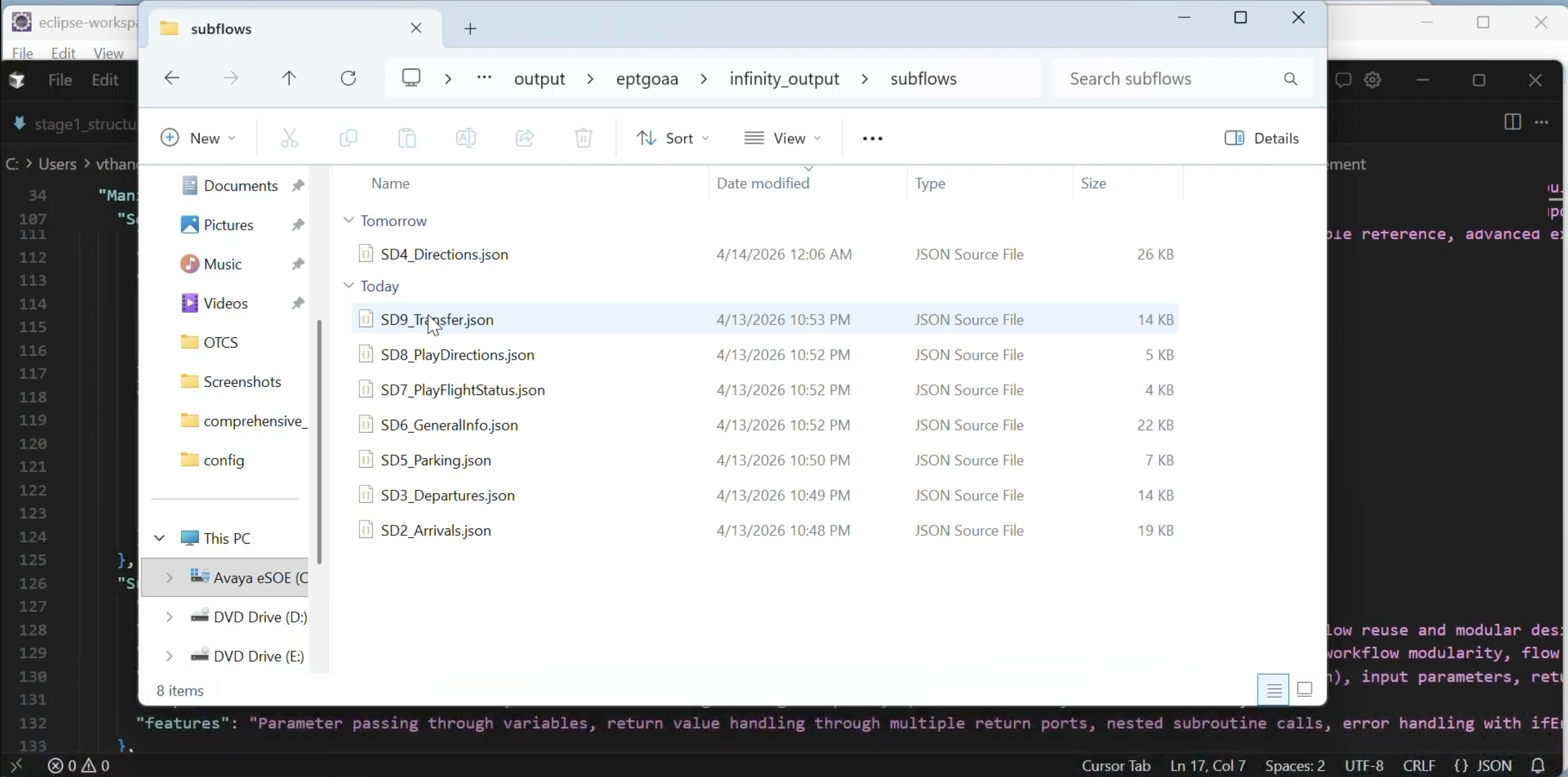 Generated parent workflows and subflows are prepared for review before import into Avaya Infinity.