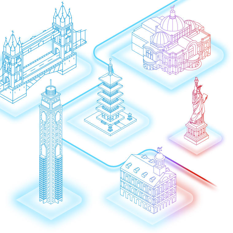 Journeys different city landmarks graphic