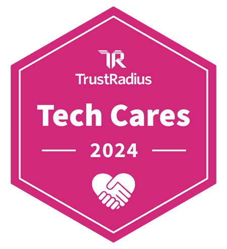 insignia del premio de Trust Radius Tech Cares
