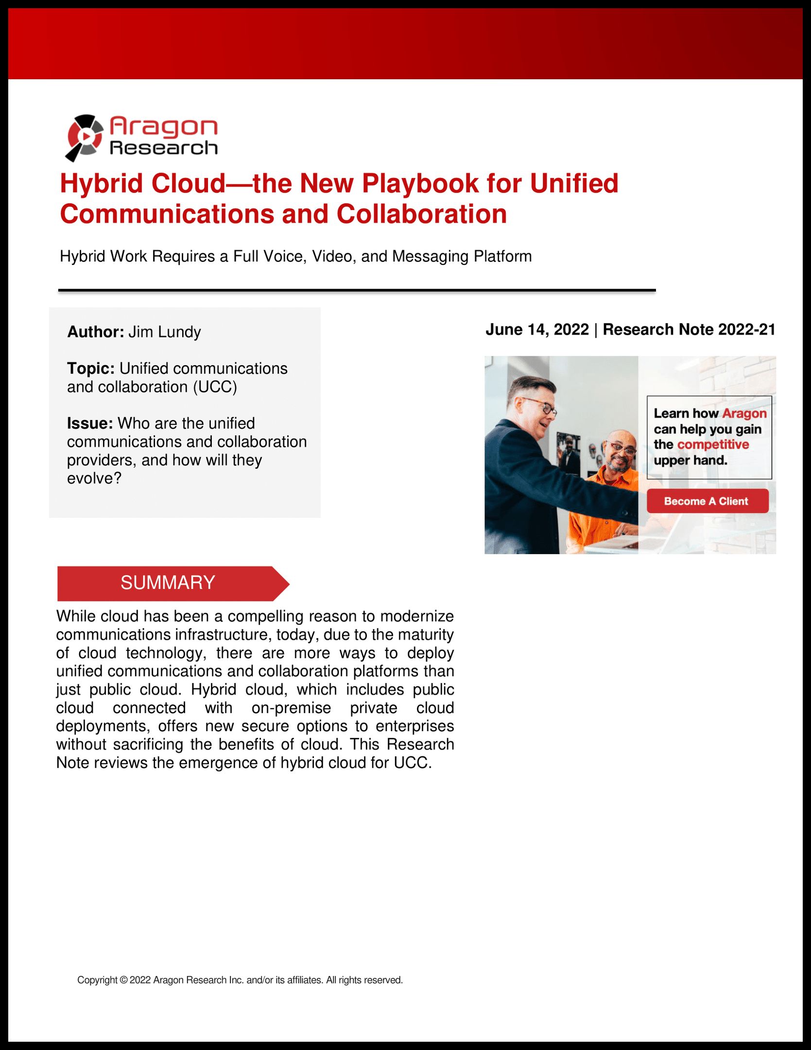 Hybrid Cloud — the New Playbook for Unified Communications and Collaboration - Cover