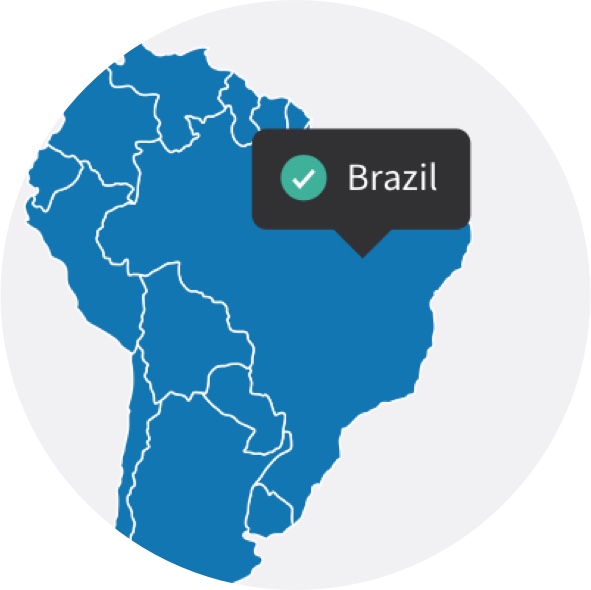 Screenshot of South America with Brazil pinpoint over country