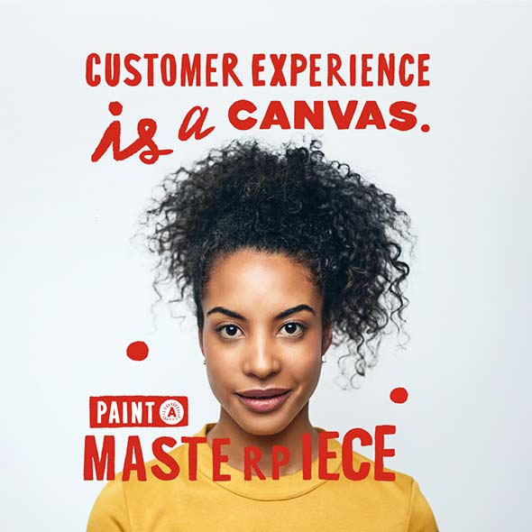 Engage illustration that says customer experience is a canvas, paint a masterpiece