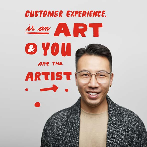 Engage illustration that says customer experience is an art and you are the artist