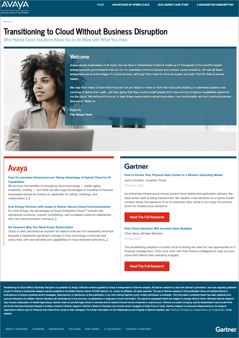 Gartner Newsletter Transitioning to Cloud Without Business Disruption