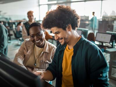 Group of employees working on computers