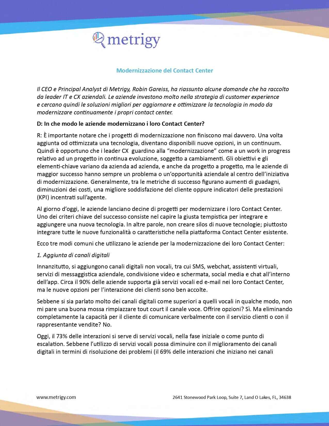 Metrigy Research: Modernizing the Contact Center